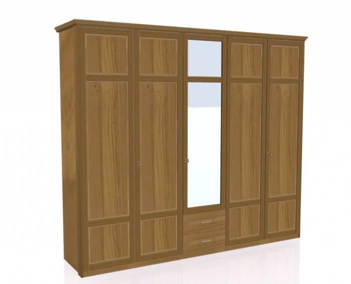 Jitona Piano šatní skříň, 5 dveří, 2 zásuvky, 1 zrcadlo